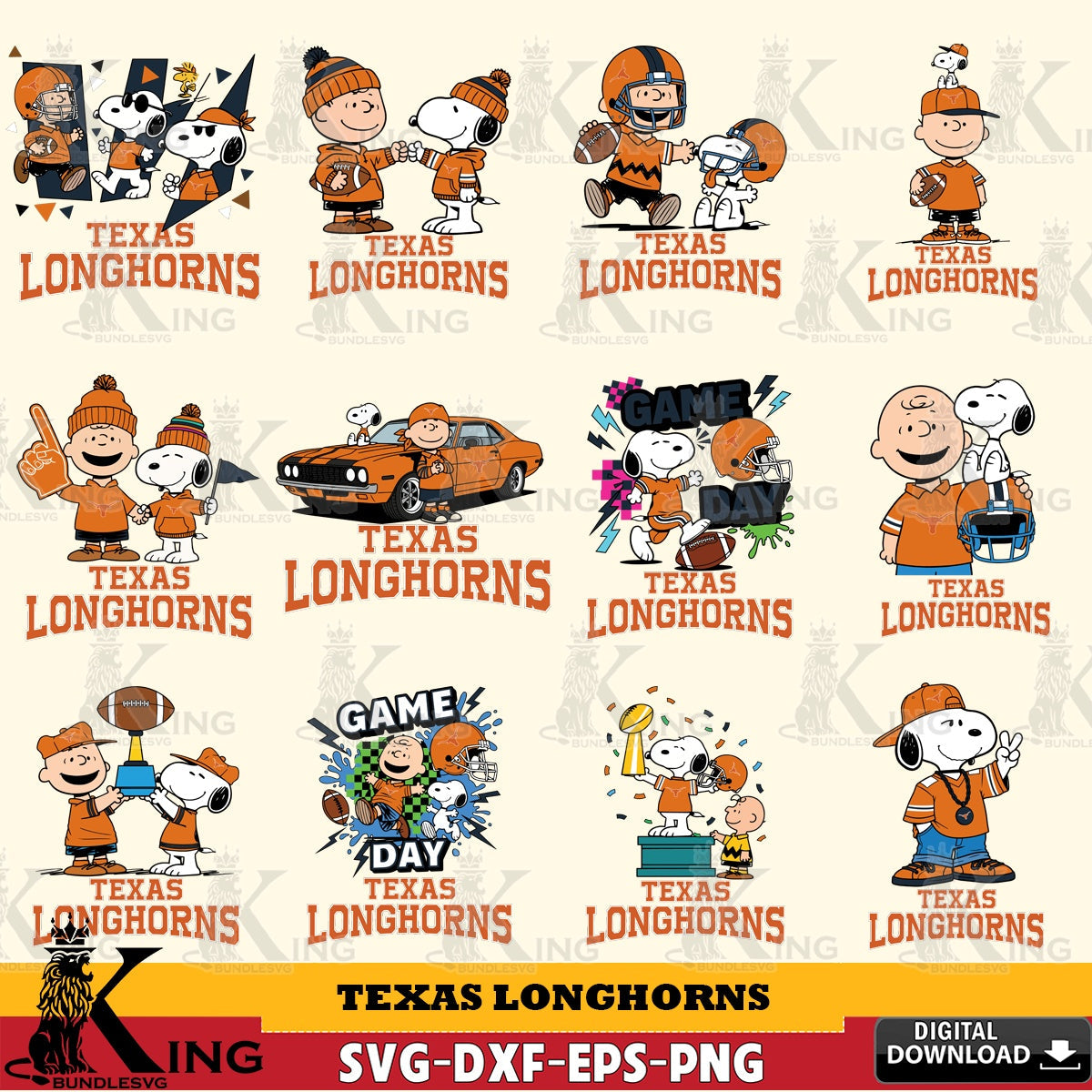 Texas Longhorns Peanuts Football NCAA Bundle SVG, Cricut, Cut file  , Digital Download , Instant Download, Peanuts svg, NCAA svg, Football svg, Sport svg