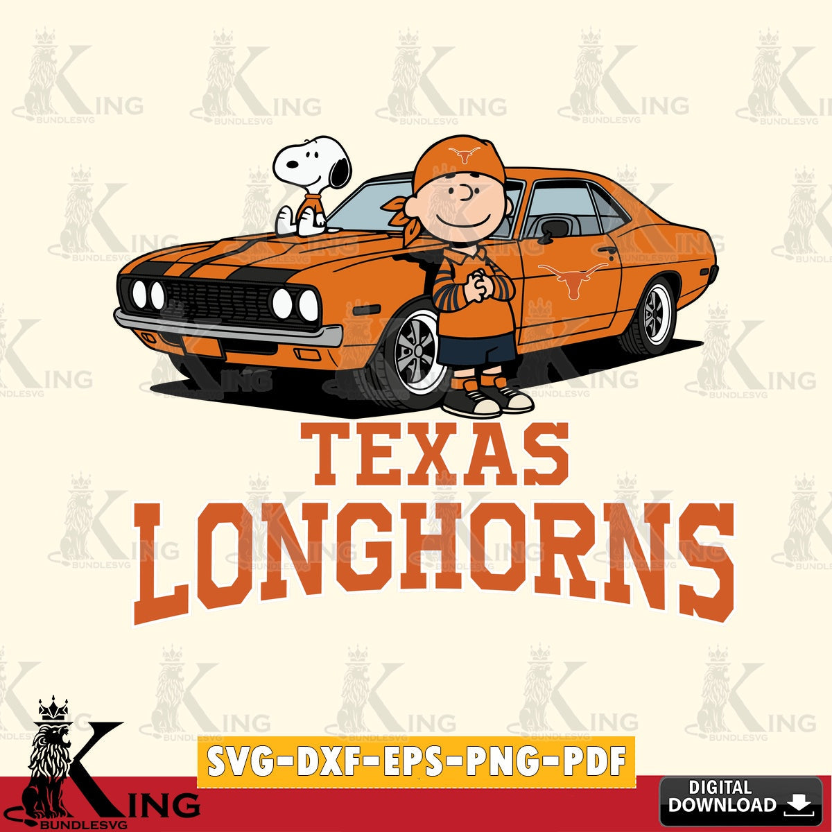 Texas Longhorns Peanuts Muscle Car SVG, Cricut, Cut file  , Digital Download , Instant Download, Peanuts svg, NCAA svg, Football svg, Sport svg