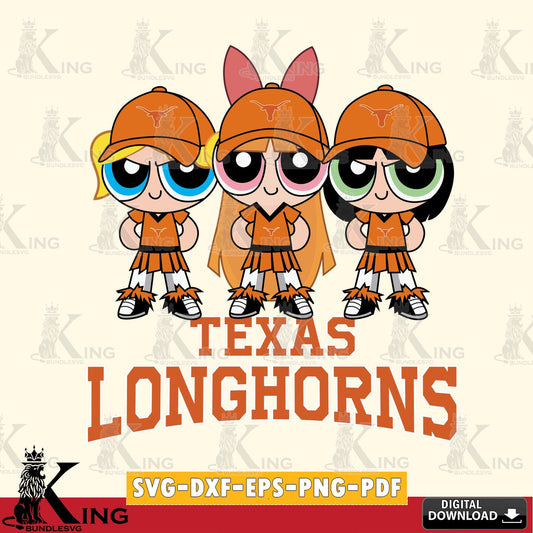 Hand-drawn style art of Texas Longhorns PowerPuff Girls football, versatile clip art for stickers, decals, and mugs.