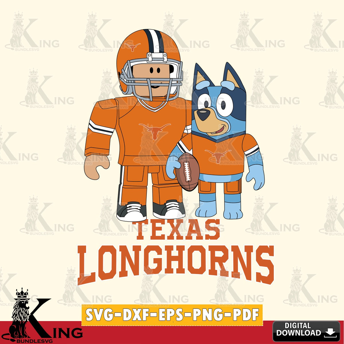 Texas Longhorns Roblox & Bluey Football SVG file , NCAA Cricut,  File cut , Digital Download , PDF File