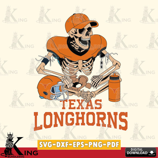 Digital clipart of Texas Longhorns skeleton player football for NCAA SVG PNG files perfect for Cricut and Silhouette cutting