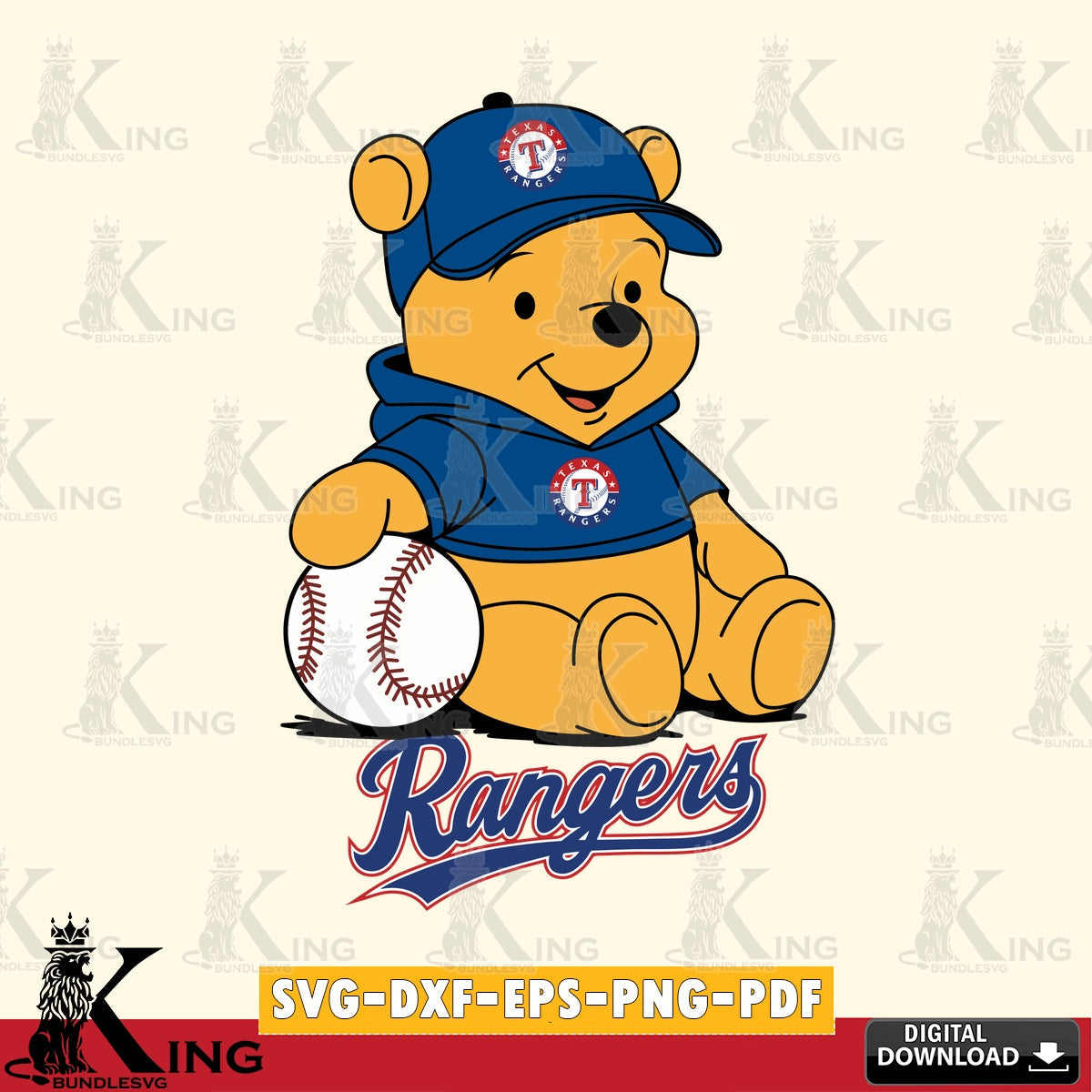 Digital clipart of Texas Rangers Baseball Star Teddy digital clipart compatible with laser engraving and cutting