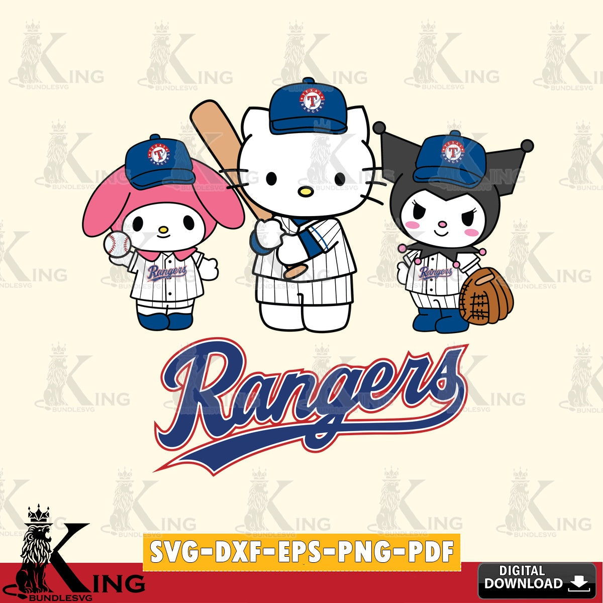 Beautiful illustration of Texas Rangers cute kawaii friends SVG cut file for personalized gifts and laser projects