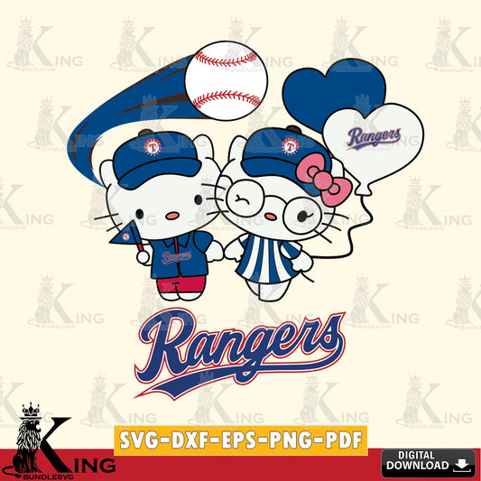 Variety pack of Texas Rangers Hello Kitty baseball couple SVG PNG files perfect for Cricut and Silhouette cutting