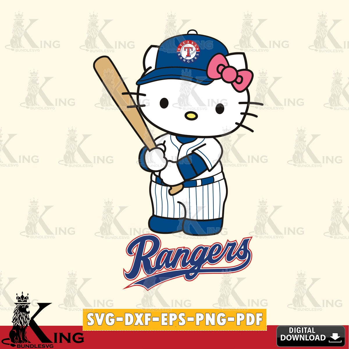 Jumbo collection of Texas Rangers Hello Kitty baseball batter, versatile clip art for stickers, decals, and mugs