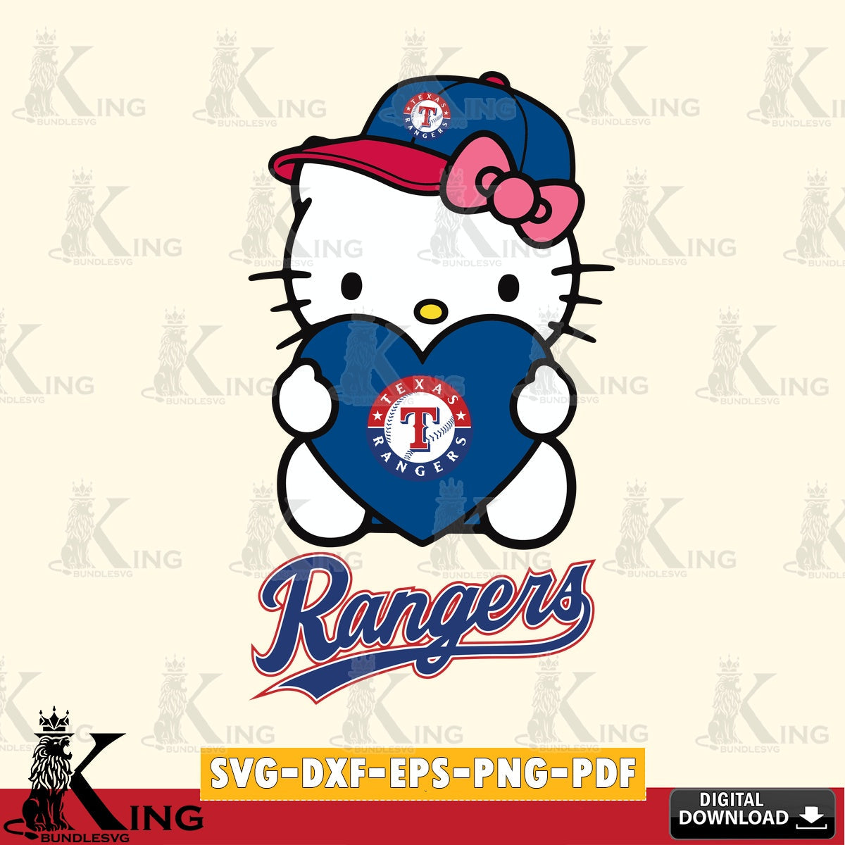 Complete bundle for Texas Rangers Hello Kitty baseball heart, high-quality vector for DIY scrapbooking and home decor