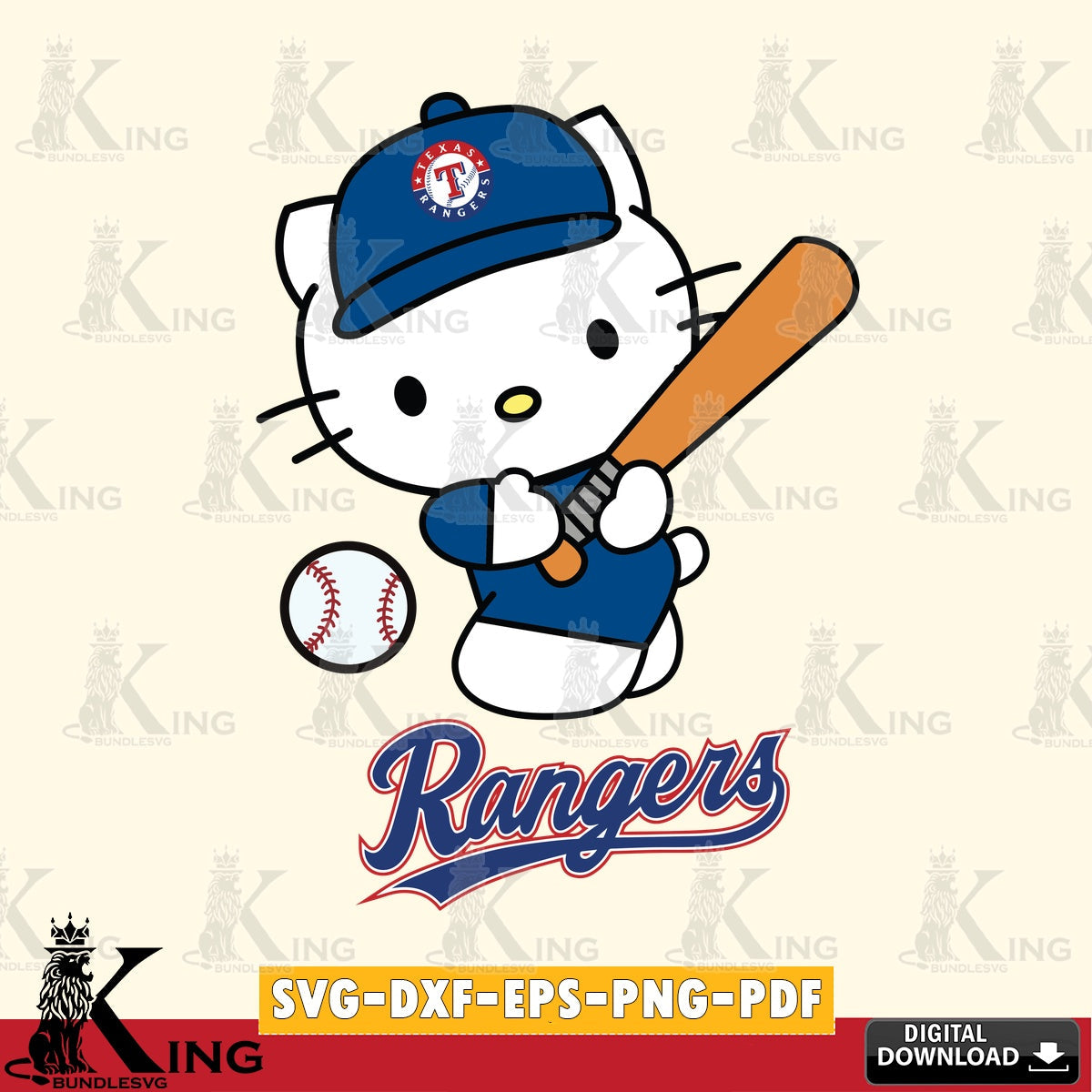 Exclusive set of Texas Rangers Hello Kitty playing baseball PNG clipart for sublimation printing and graphic design