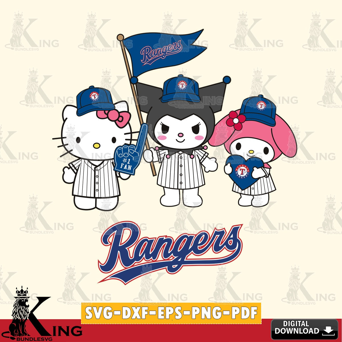 Hand-drawn style art of Texas Rangers Kawaii friends Baseball, cut file ideal for vinyl projects and T-shirt printing