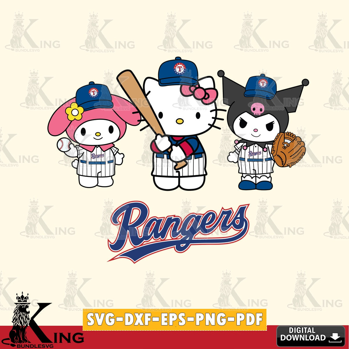 Custom design featuring Texas Rangers Kawaii baseball team vector art for engraving, cutting, and printing.
