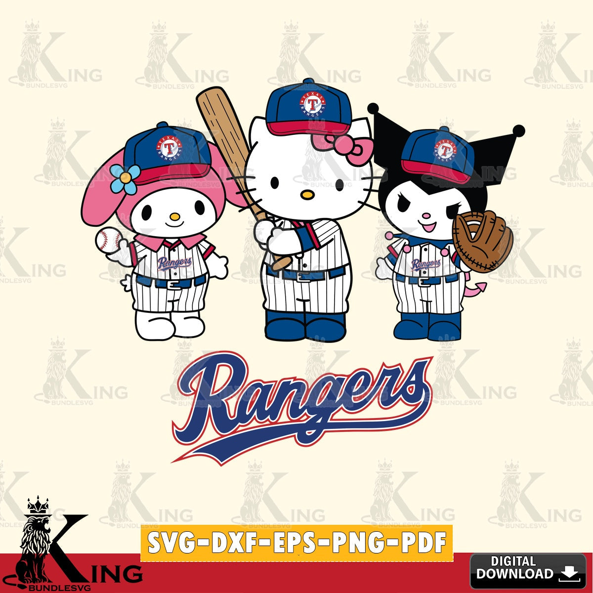 Vector design showing a Texas Rangers Kawaii team baseball player SVG cut file for personalized gifts and laser projects