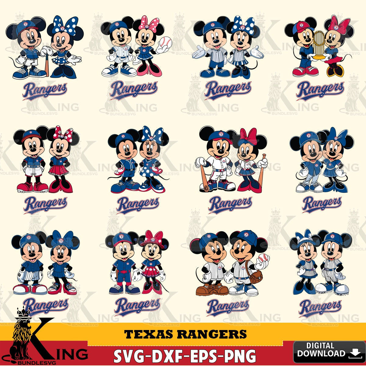 Texas Rangers Mickey Minnie Baseball Player MLB Bundle SVG file , For Cricut,  File cut , Digital Download , PDF File, Cut Files
