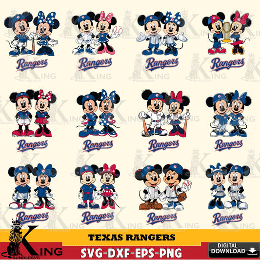 Texas Rangers Mickey Minnie Baseball Player MLB Bundle SVG file , For Cricut,  File cut , Digital Download , PDF File, Cut Files