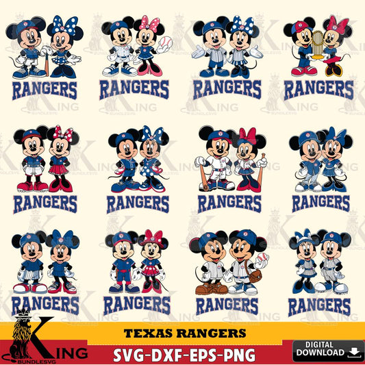 Texas Rangers Mickey Minnie MLB Bundle SVG DXF EPS PNG PDF, MLB for Cricut, Silhouette, Digital Download , file cut