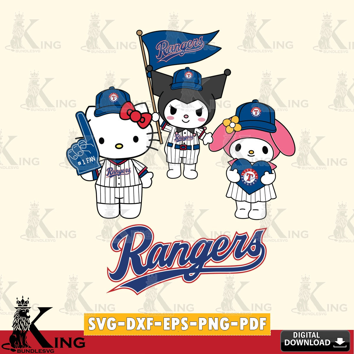 Eye-catching graphic of Texas Rangers Sanrio Squad cute, SVG cut file for personalized gifts and laser projects
