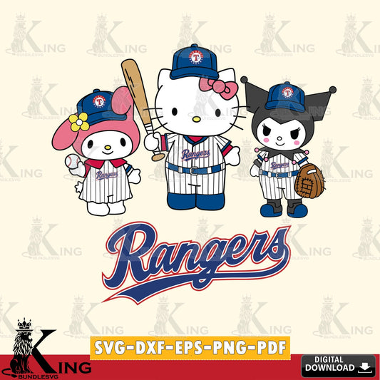 Premium pack containing Texas Rangers Squad kitty kuromi melody SVG PNG files perfect for Cricut and Silhouette cutting