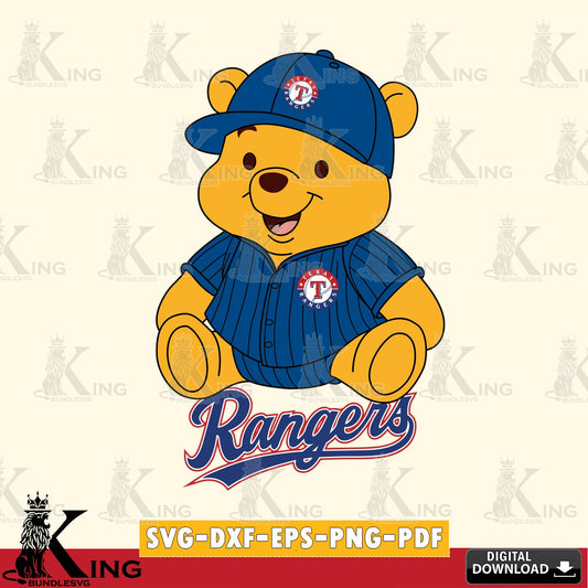 Digital download featuring Texas Rangers Winnie the Pooh cute baseball SVG PNG files perfect for Cricut and Silhouette cutting