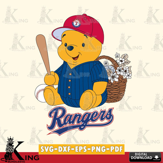 Stylish representation of Texas Rangers Winnie the Pooh Flower Baseball digital file for silhouette cameo and cricut projects
