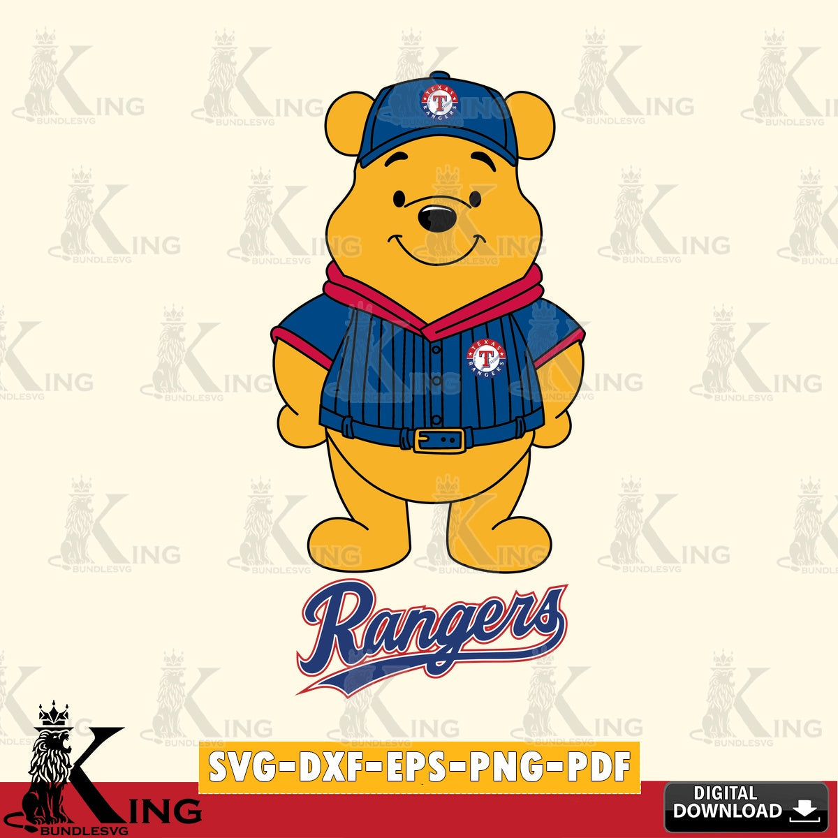 Digital clipart of Texas Rangers Winnie the Pooh Game Day, digital file for silhouette cameo and cricut projects