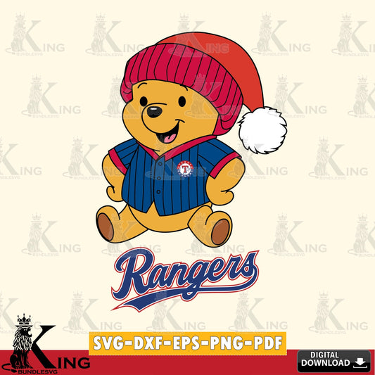 Beautiful illustration of Texas Rangers Winnie the Pooh playing ball, SVG cut file for personalized gifts and laser projects
