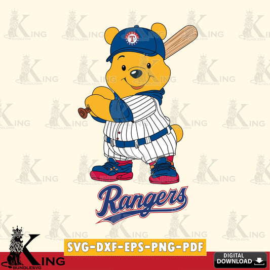 Digital clipart of Texas Rangers Winnie the Pooh baseball player SVG PNG files perfect for Cricut and Silhouette cutting