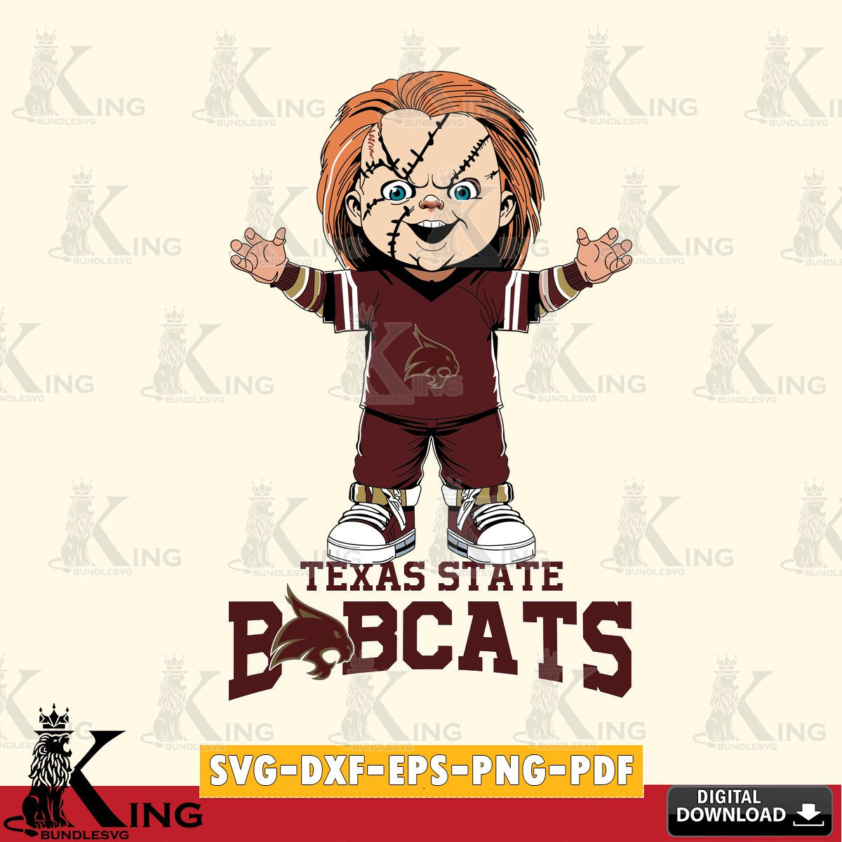 High-quality graphic of Texas State Bobcats Chucky Football, cut file ideal for vinyl projects and T-shirt printing.