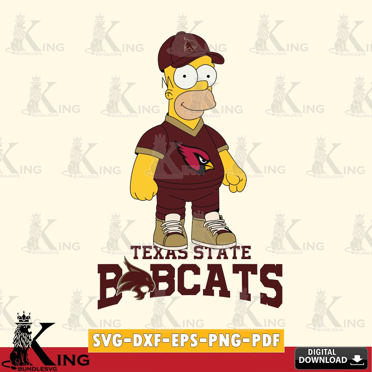 Custom design featuring Texas State Bobcats Homer Simpson football, a cut file ideal for vinyl projects and T-shirt printing.