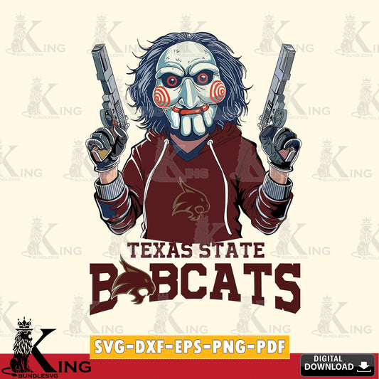 Hand-drawn style art of Texas State Bobcats Jigsaw Billy Football for personalized gifts and laser projects