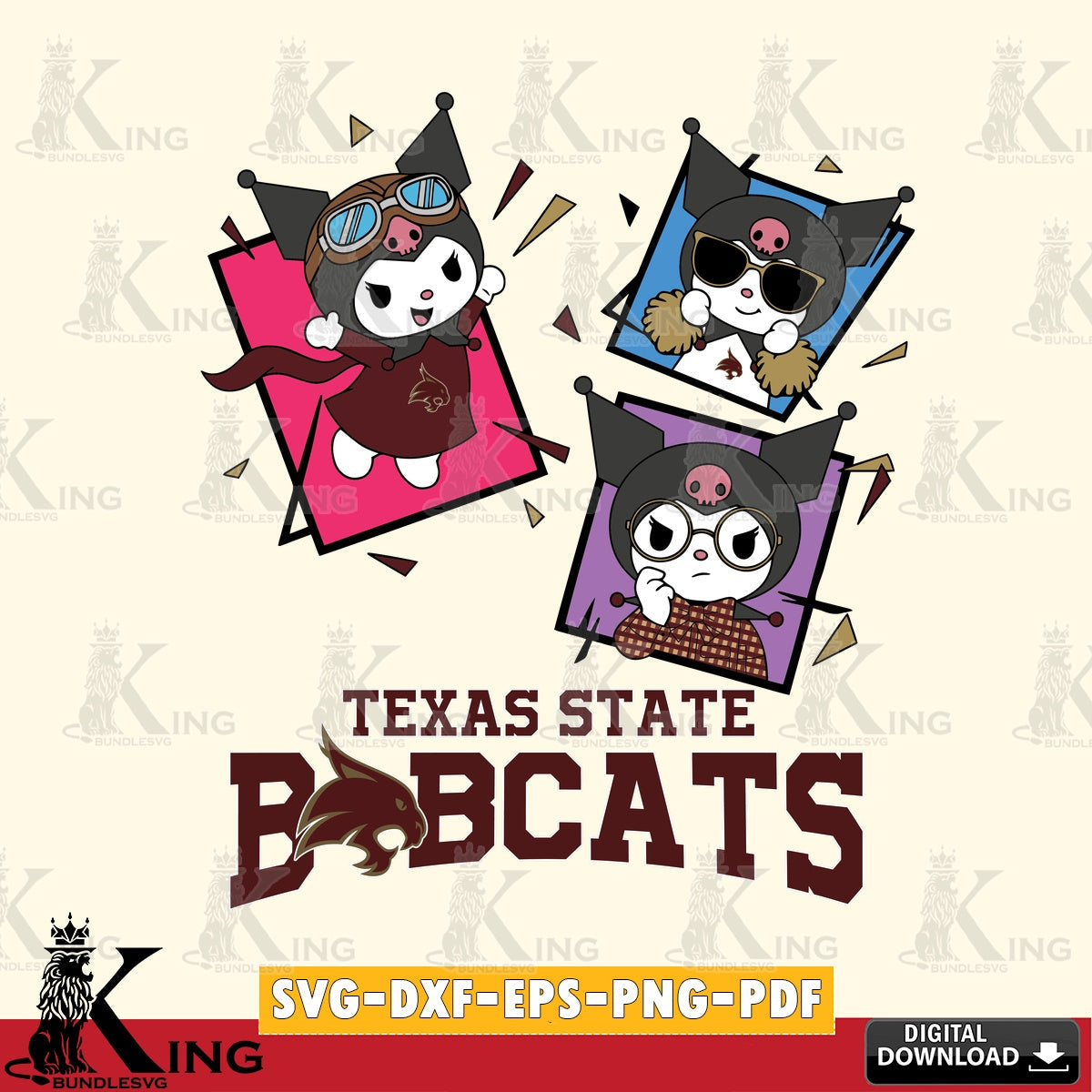Texas State Bobcats Kuromi Action Football SVG file, Cricut, Cut file  , Digital Download , Instant Download, Sanrio svg, Clipart