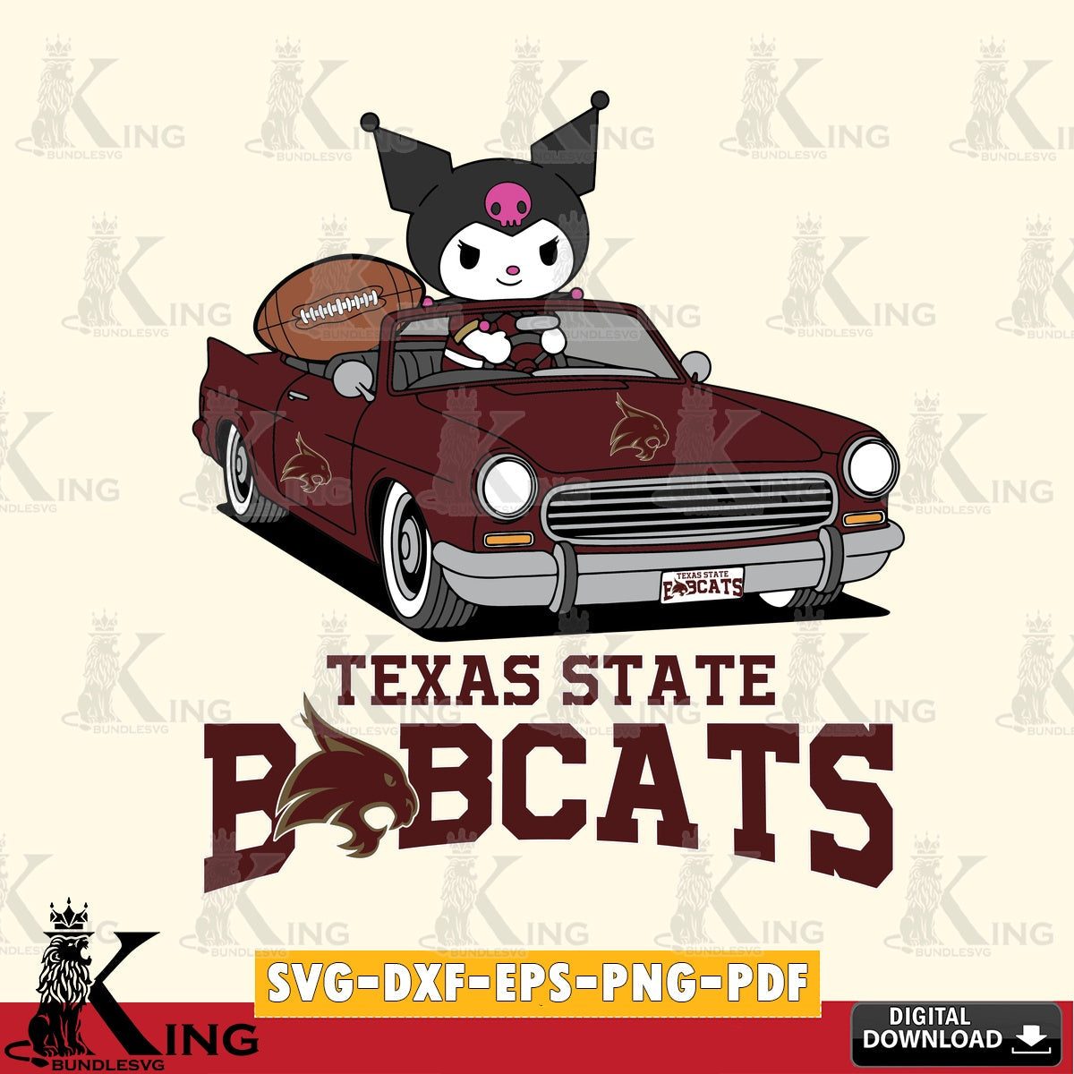 Texas State Bobcats Kuromi Car Football Game SVG file, Cricut, Cut file  , Digital Download , Instant Download, Sanrio svg, Clipart
