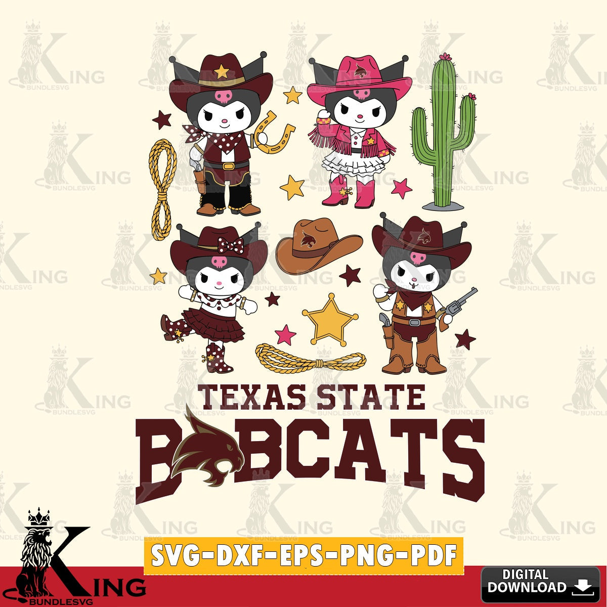 Texas State Bobcats Kuromi Cowboy Western SVG file, Cricut, Cut file  , Digital Download , Instant Download, Sanrio svg, Clipart