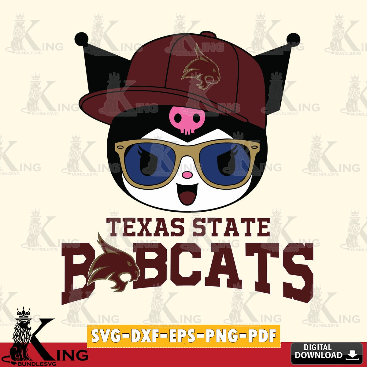 Texas State Bobcats Kuromi Football Cool SVG file, Cricut, Cut file  , Digital Download , Instant Download, Sanrio svg, Clipart