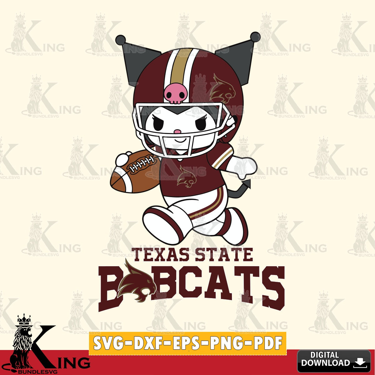 Texas State Bobcats Kuromi Football Run SVG file, Cricut, Cut file  , Digital Download , Instant Download, Sanrio svg, Clipart