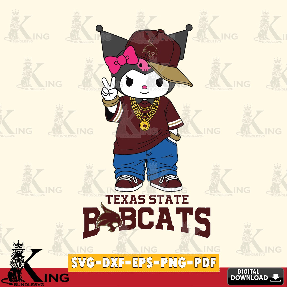 Texas State Bobcats Kuromi Streetwear Style SVG file, Cricut, Cut file  , Digital Download , Instant Download, Sanrio svg, Clipart