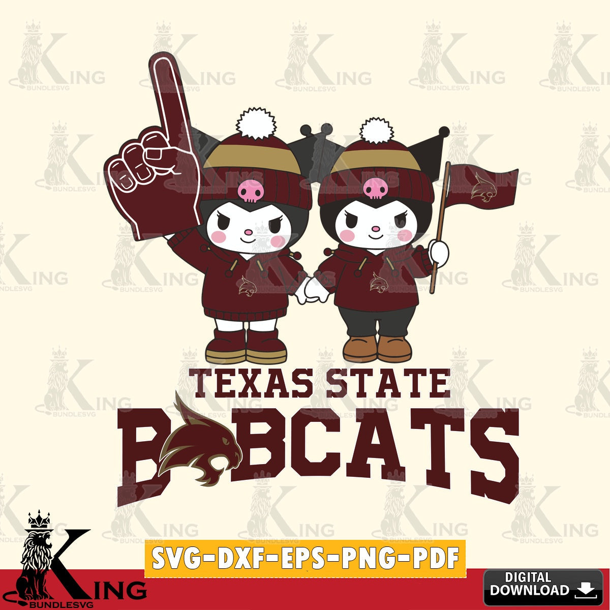 Texas State Bobcats Kuromi rugby Fan SVG file, Cricut, Cut file  , Digital Download , Instant Download, Sanrio svg, Clipart