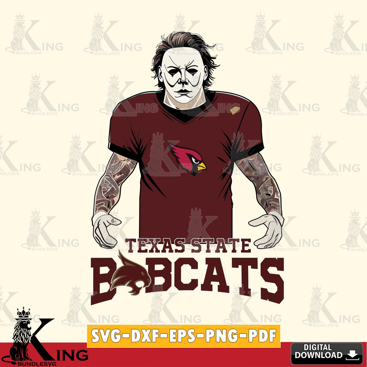 Digital clipart of Texas State Bobcats Michael Myers Tattoo Football, PNG clipart for sublimation printing and graphic design