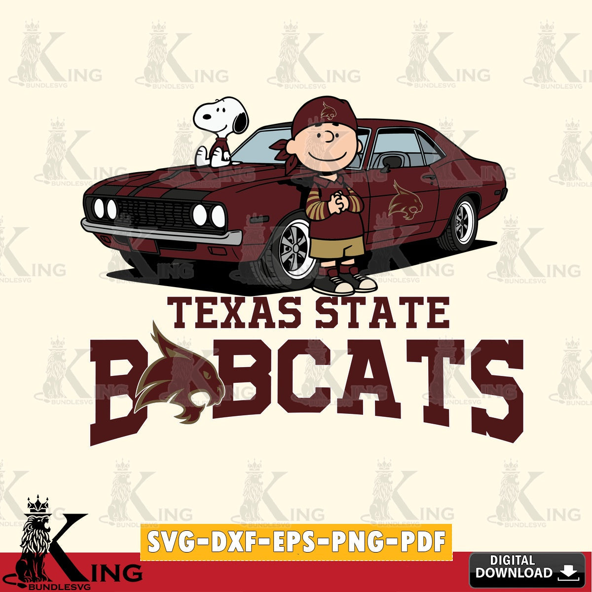 Texas State Bobcats Peanuts Muscle Car SVG, Cricut, Cut file  , Digital Download , Instant Download, Peanuts svg, NCAA svg, Football svg, Sport svg