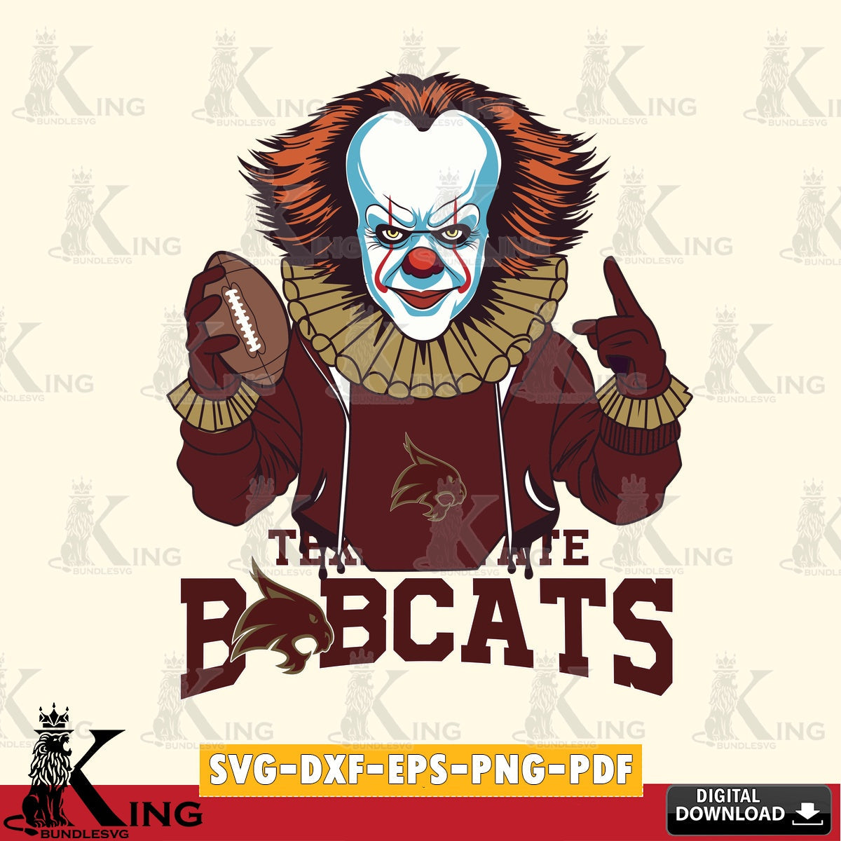 Digital clipart of Texas State Bobcats Pennywise football player, high-quality vector for DIY scrapbooking and home decor