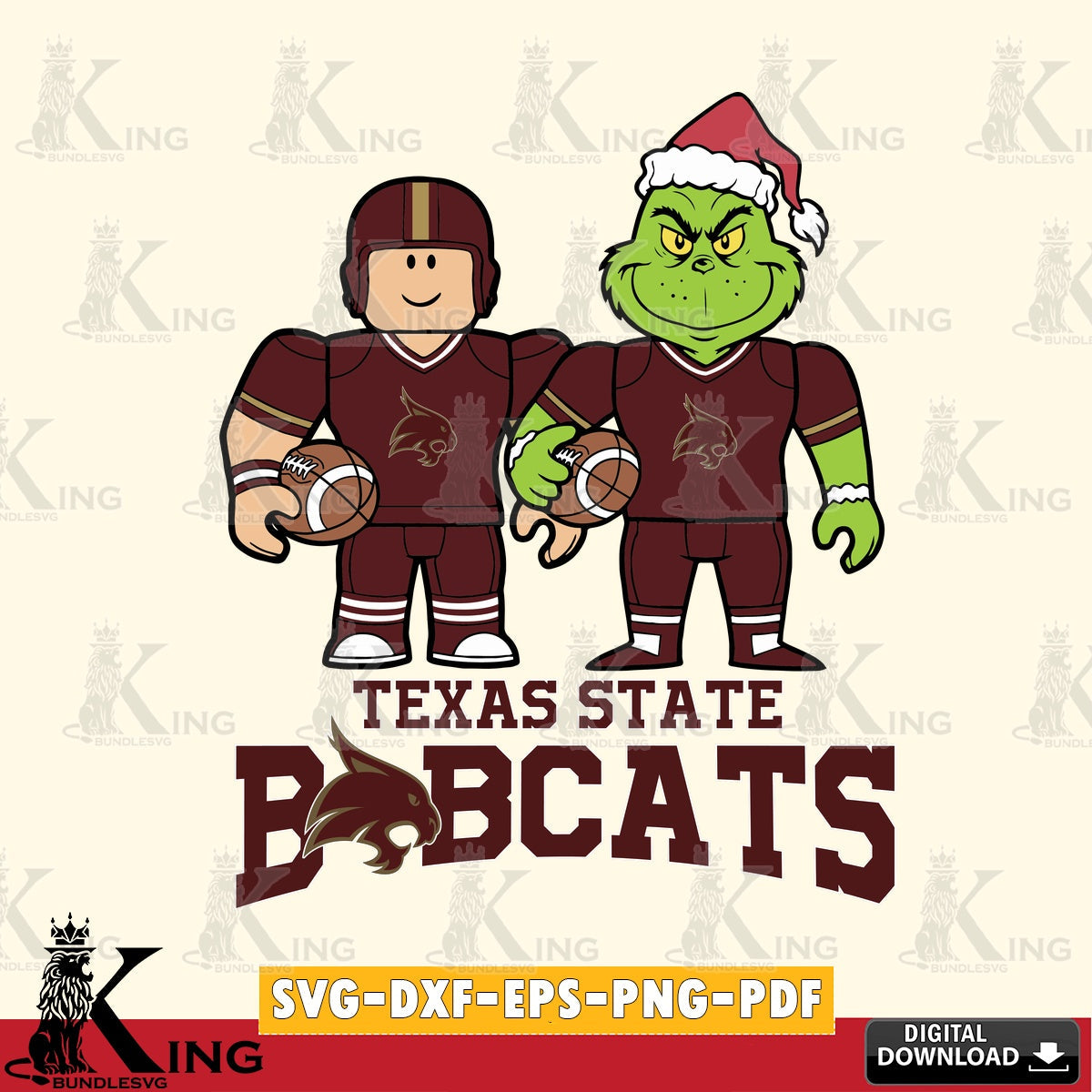 Texas State Bobcats Roblox & Grinch Football SVG file , NCAA Cricut,  File cut , Digital Download , PDF File