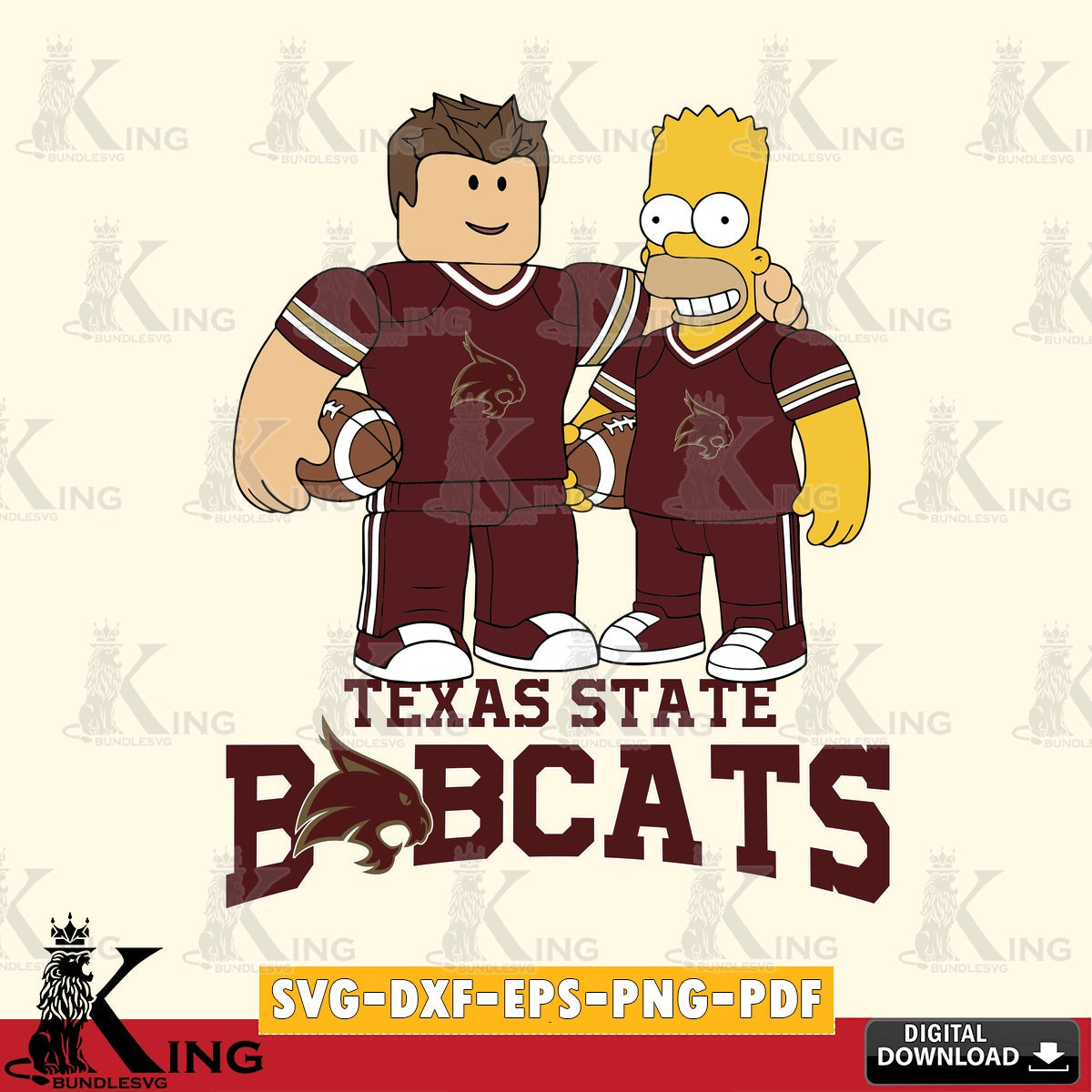Texas State Bobcats Roblox & Homer Simpson Football SVG file , NCAA Cricut,  File cut , Digital Download , PDF File