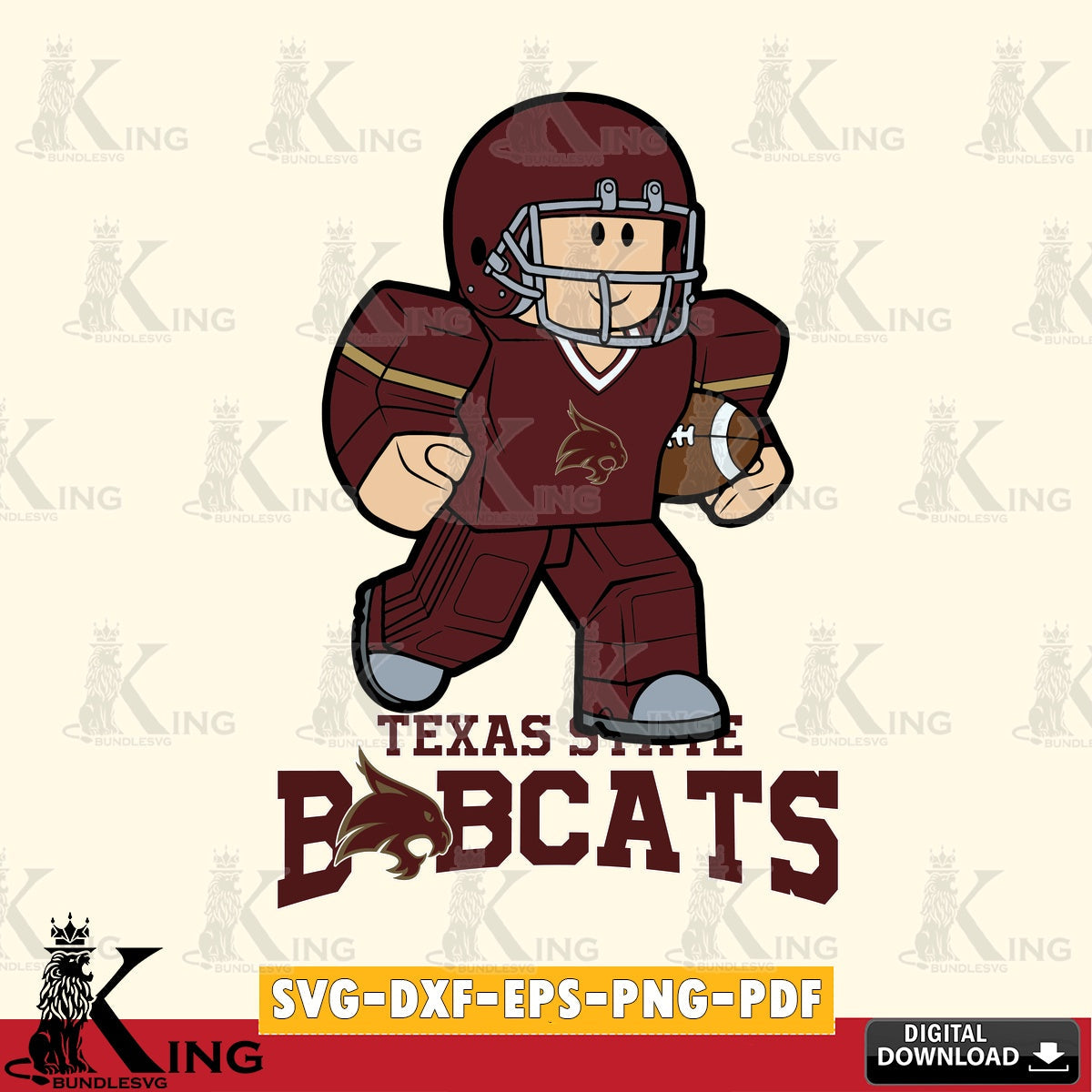 Texas State Bobcats Roblox Player Rugby SVG file , NCAA Cricut,  File cut , Digital Download , PDF File
