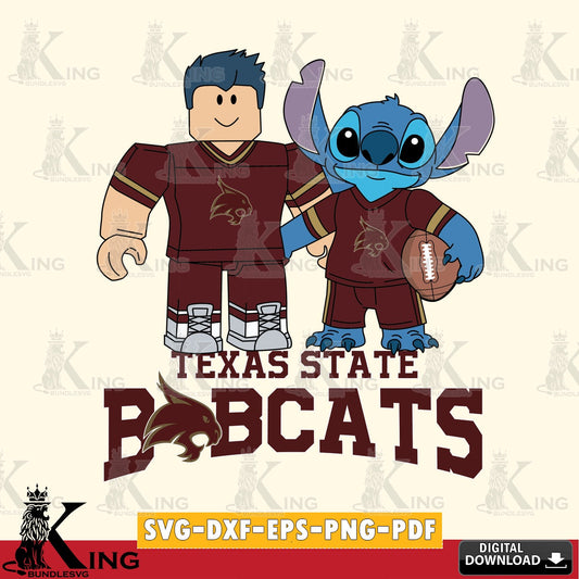 Texas State Bobcats Roblox & Stitch Football SVG file , NCAA Cricut,  File cut , Digital Download , PDF File