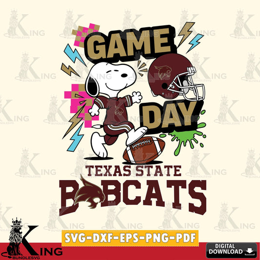 Texas State Bobcats Snoopy Game day SVG, Cricut, Cut file  , Digital Download , Instant Download, Peanuts svg, NCAA svg, Football svg, Sport svg