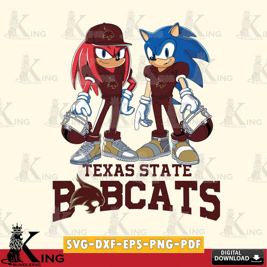 Eye-catching graphic of Texas State Bobcats Sonic And Knuckles football player, vector illustration for POD merchandise and
