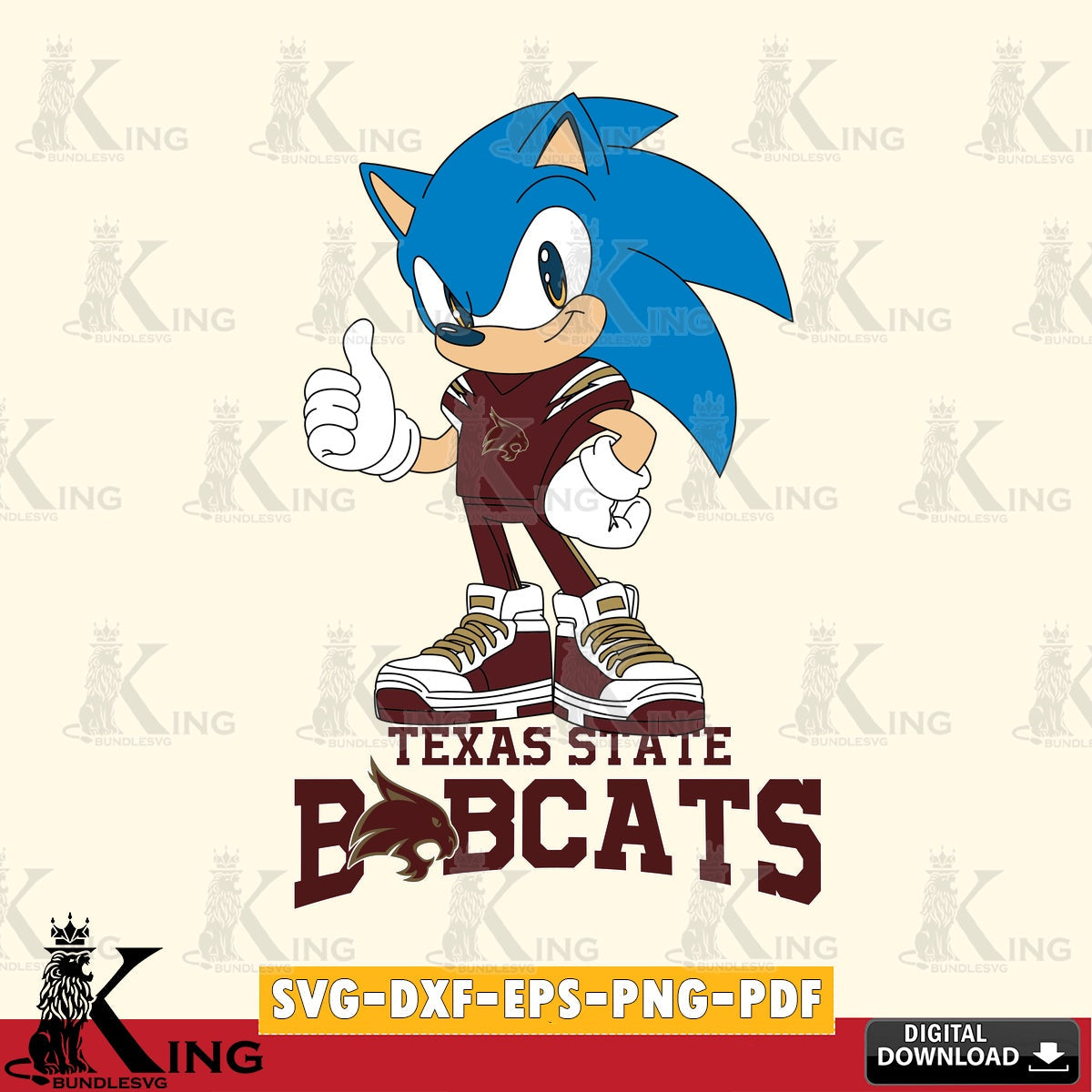 Digital clipart of Texas State Bobcats Sonic Like Football, crafting file for iron-on transfer and vinyl decals