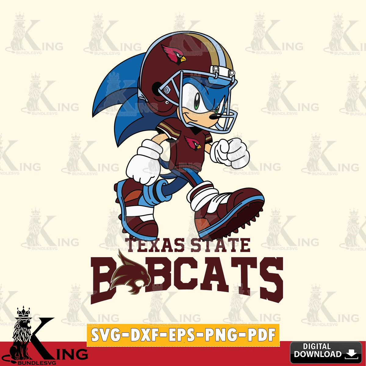 Artistic drawing of Texas State Bobcats Sonic Ready Football, high-quality vector for DIY scrapbooking and home decor