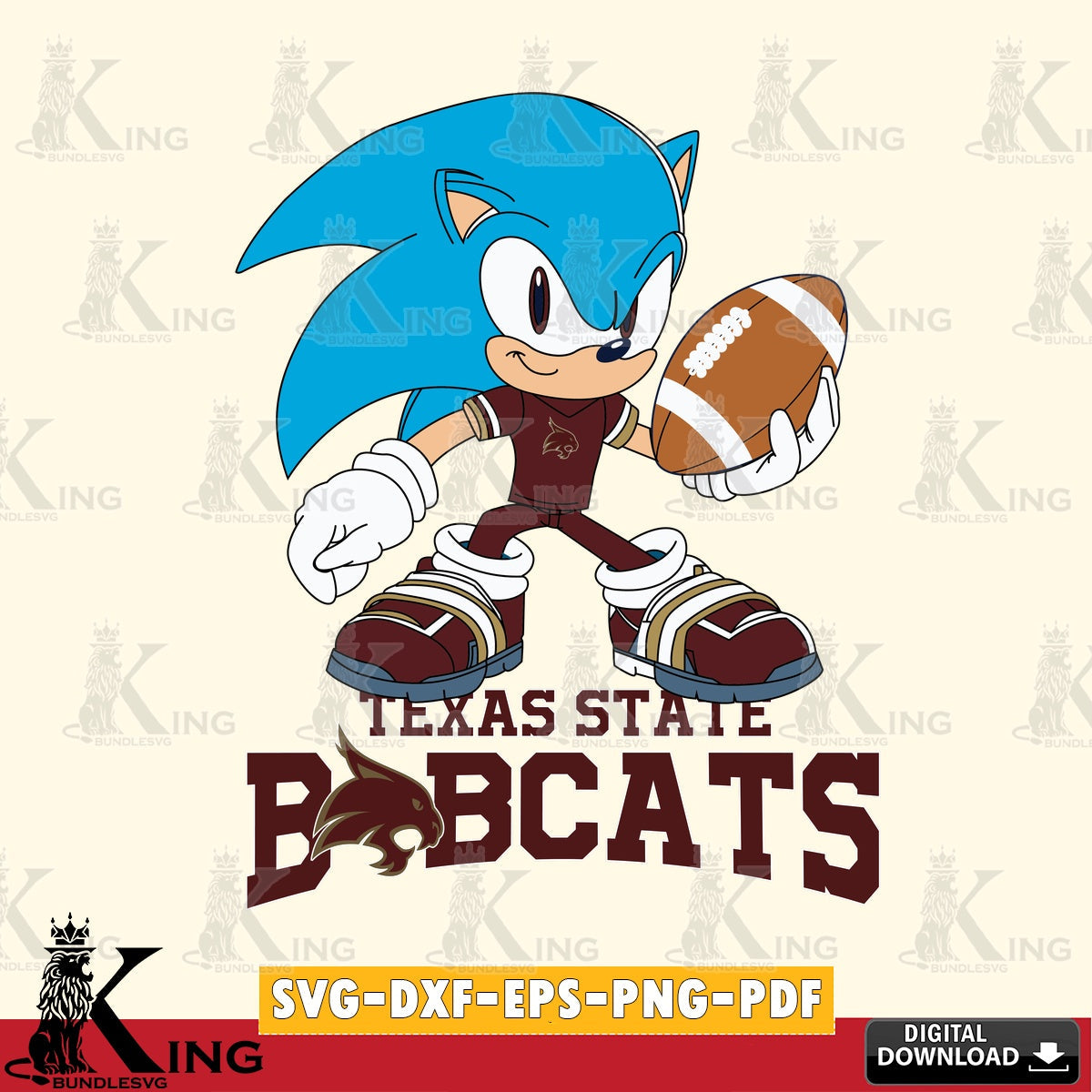 Modern graphic depicting a Texas State Bobcats Sonic Rugby design, cut file ideal for vinyl projects and T-shirt printing.