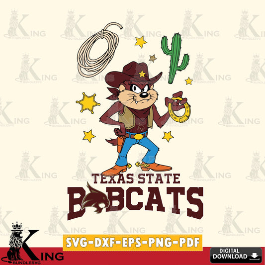 Texas State Bobcats Taz Cowboy Western SVG file, Cut file  , Digital Download , Instant Download, Taz svg, NCAA svg