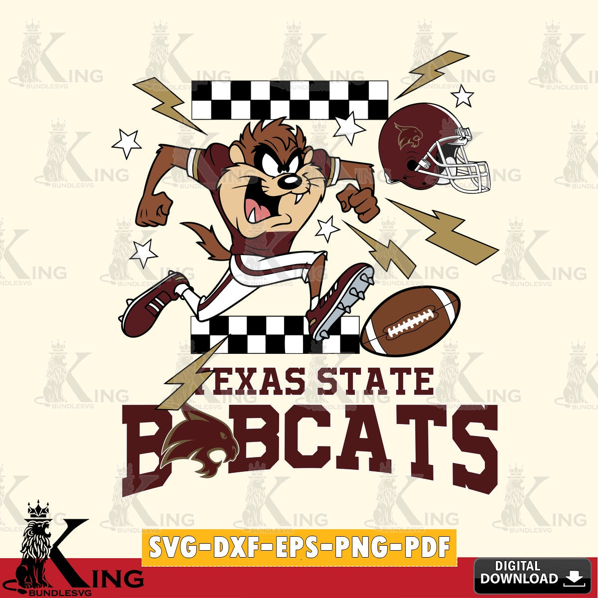 Texas State Bobcats Taz Football Lightning SVG file, Cut file  , Digital Download , Instant Download, Taz svg, NCAA svg