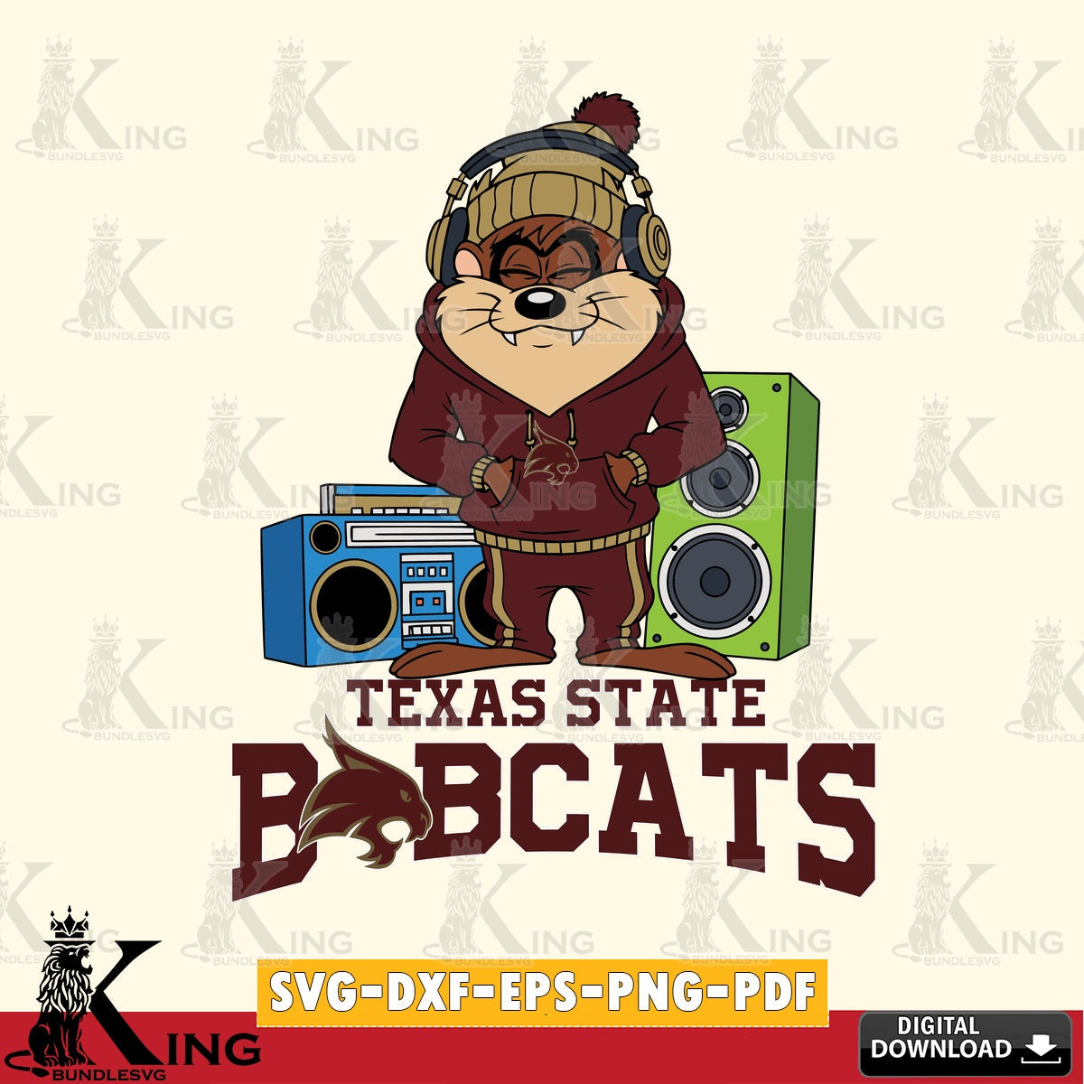 Texas State Bobcats Taz Hip Hop SVG file, Cut file  , Digital Download , Instant Download, Taz svg, NCAA svg
