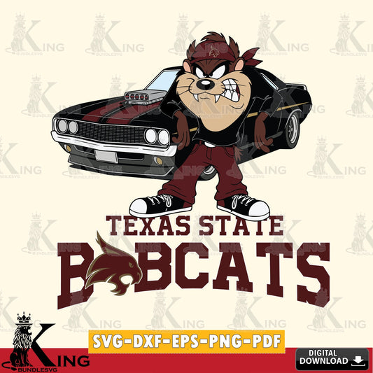 Texas State Bobcats Taz Racing Car SVG file, Cut file  , Digital Download , Instant Download, Taz svg, NCAA svg